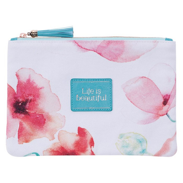 Zipped Pouch-Canvas-Coral Poppies/Life Is Beautiful by Christian Art Gift