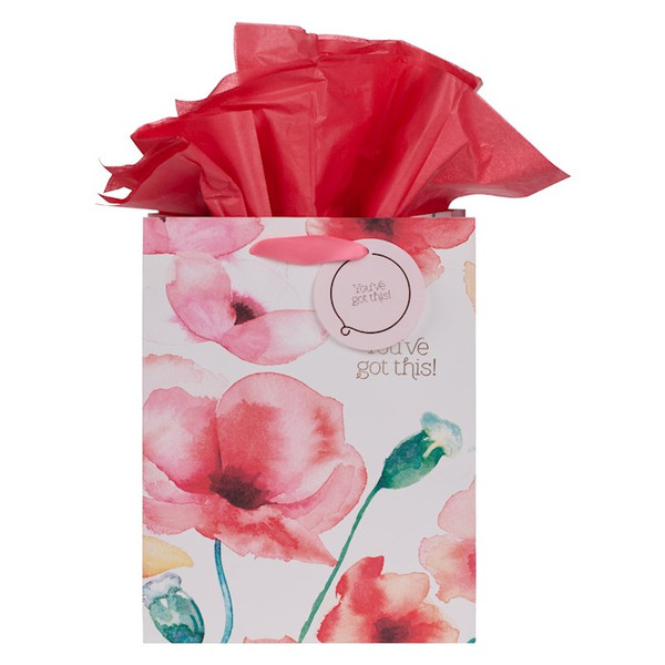 Gift Bag-Coral Poppies/You've Got This by Christian Art Gift