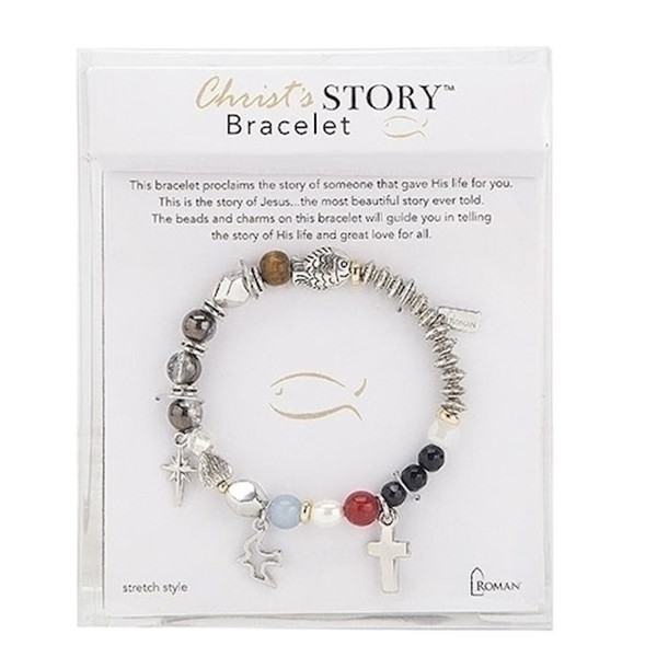 Bracelet-Christ's Story-Bead & Charm-Stretch w/Prayer Card by Roman