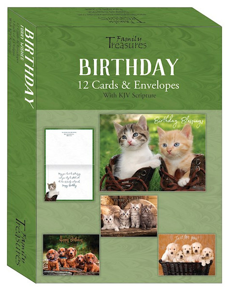 Card-Boxed-Birthday-Furry Wishes (Box Of 12) by Family Treasures