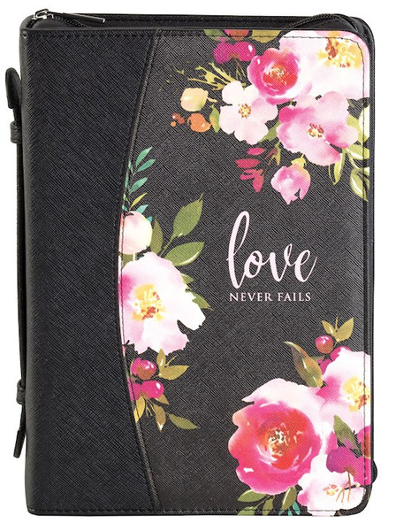 Bible Cover-Love Never Fails-XLG-Black/Floral by White Dove Des
