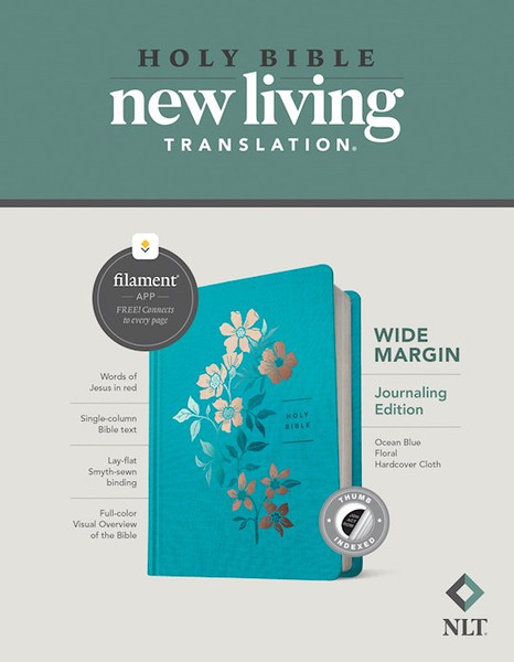 NLT Wide Margin Bible/Filament Enabled Edition-Ocean Blue Floral Hardcover Indexed by Tyndale House