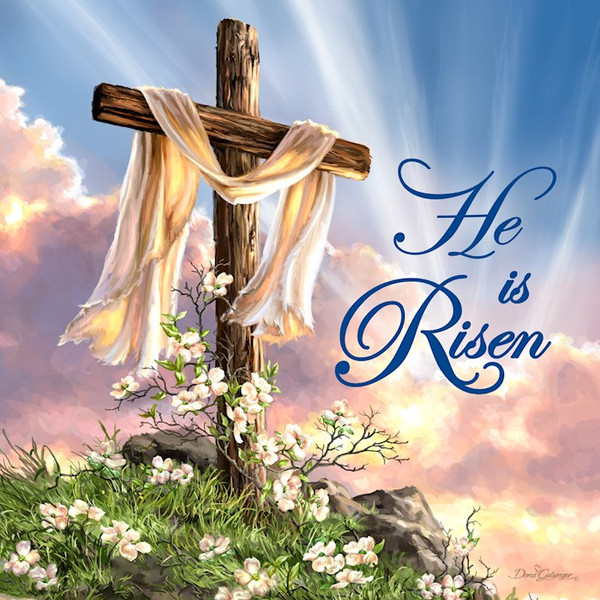 Pizazz Print-He Is Risen/Cross w/Swarovski Crystals (10" x 10") by Glow Decor
