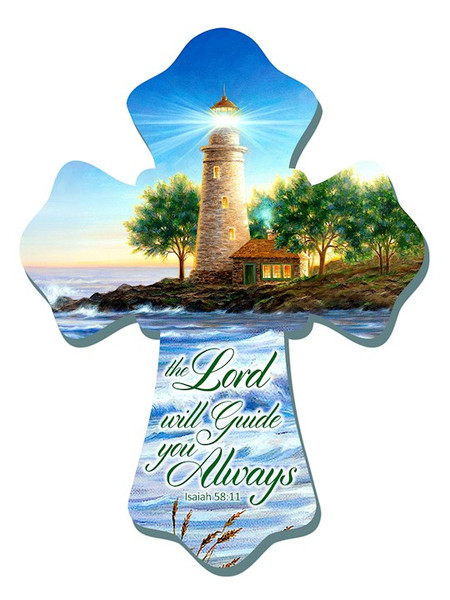 Wall Cross-Lighthouse/The Lord Will Guide You (6" x 8") by Glow Decor