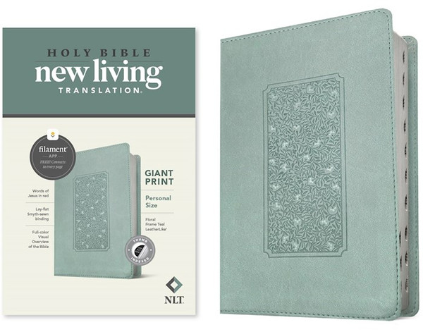 NLT Personal Size Giant Print Bible/Filament Enabled-Teal Floral Frame LeatherLike Indexed by Tyndale House