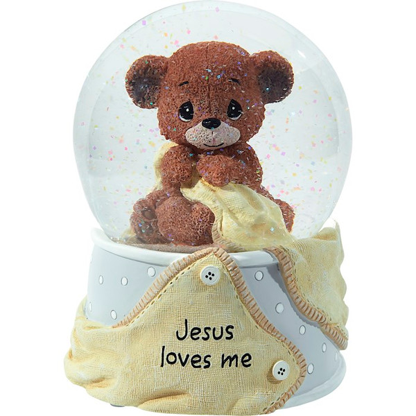 Musical Snow Globe-Jesus Loves Me Bear-Grey by Precious Moments