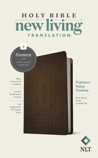 NLT Premium Value Thinline Bible/Filament Enabled-Dark Brown Cross LeatherLike by Tyndale House
