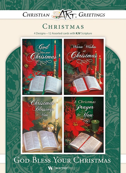 Boxed Card-God Bless Your Christmas Assorted (4 Designs) (KJV) (Box Of 12) by Warner Press