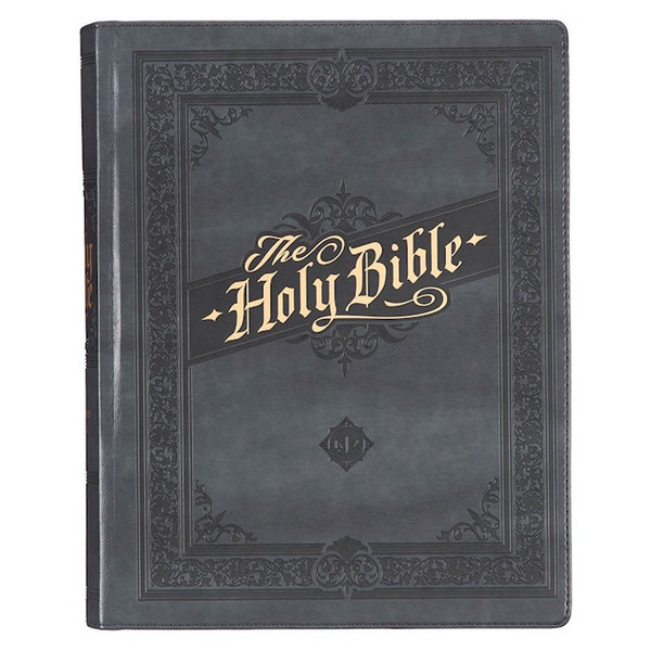 KJV Large Print Note-Taking Bible-Gray Faux Leather Hardcover by Christian Art Gift
