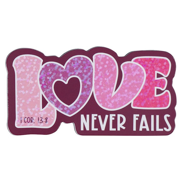 Magnet-Pink/Purple Love Never Fails 1 Cor. 13:8 by Christian Art Gift