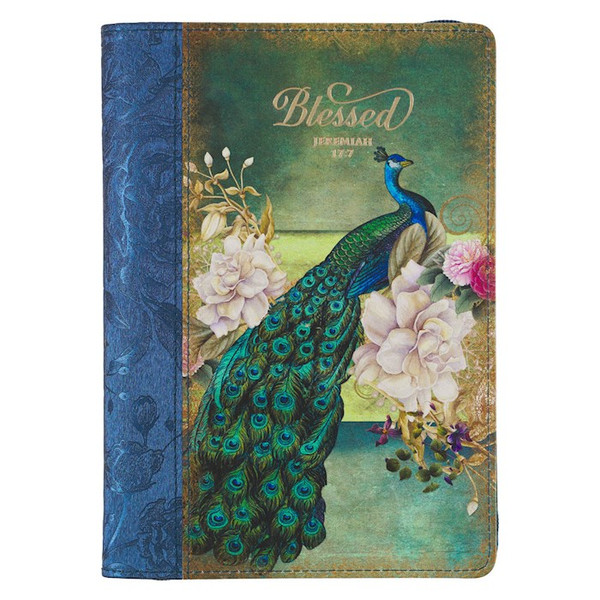 Journal-Classic Zip Blue/Peacock Printed-Blessed Jer. 17:7 by Christian Art Gift