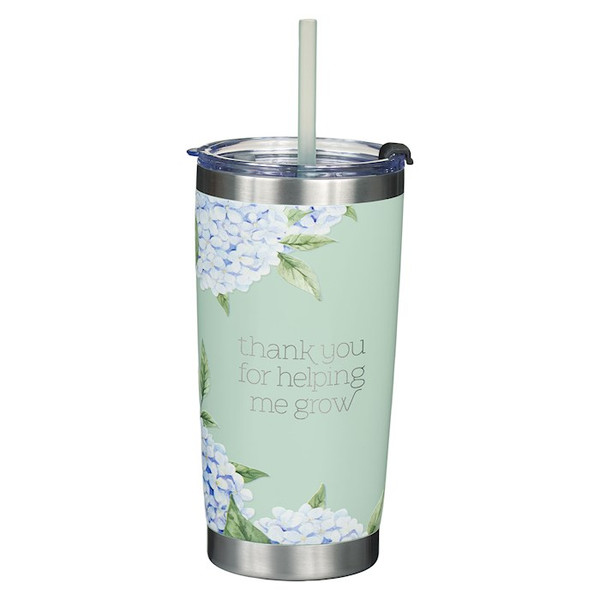 Travel Mug w/Straw-Mint/Cream Hydrangea-Helping Me Grow by With Love