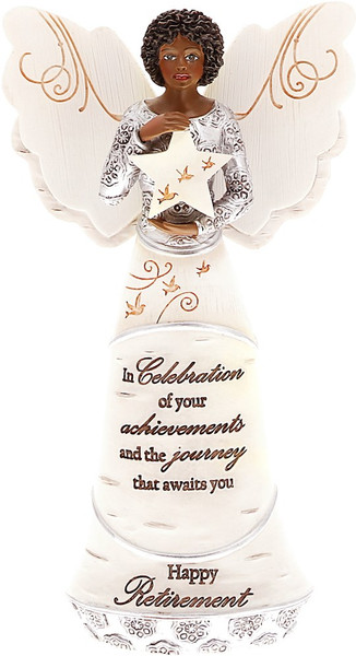 Figurine-Happy Retirement-Ebony Angel Holding Star-6.5" by Pavilion