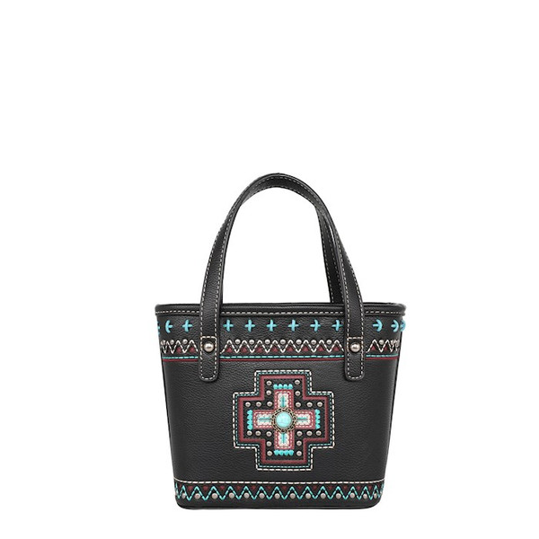 Small Tote/Crossbody Bag-Aztec Cross-Black by Montana West