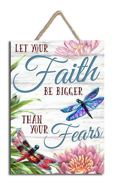 Sign-Faith Over Fear w/Rope Hanger (7" x 10") by Gelsinger Dona