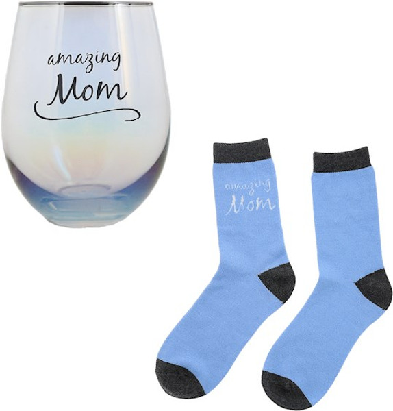 Gift Set-Amazing Mom-18oz Stemless Glass & Socks Set by Pavilion