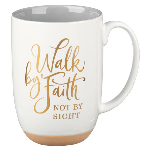 Mug-Walk By Faith Not By Sight (2 Corinthians 5:7)-White/Gray w/Clay Base (MUG993) by Christian Art Gift