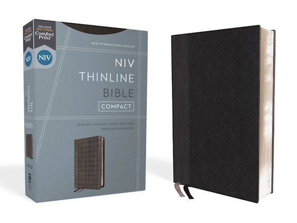NIV Thinline Bible/Compact (Comfort Print)-Black/Gray Leathersoft by Zondervan