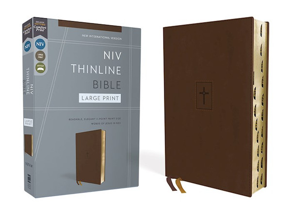 NIV Thinline Bible/Large Print (Comfort Print)-Brown Leathersoft Indexed by Zondervan