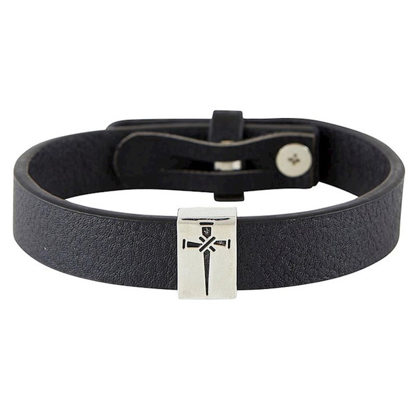Bracelet-Faux Leather-Cross Of Nails (8" Adjustable) by Kingdom Jewelry