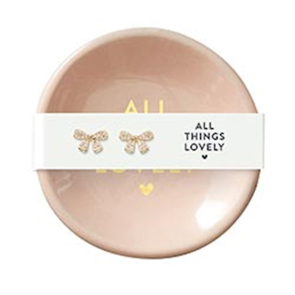 Trinket Tray & Earrings-All Things Lovely-Bow/White (3"D) by CB Gift