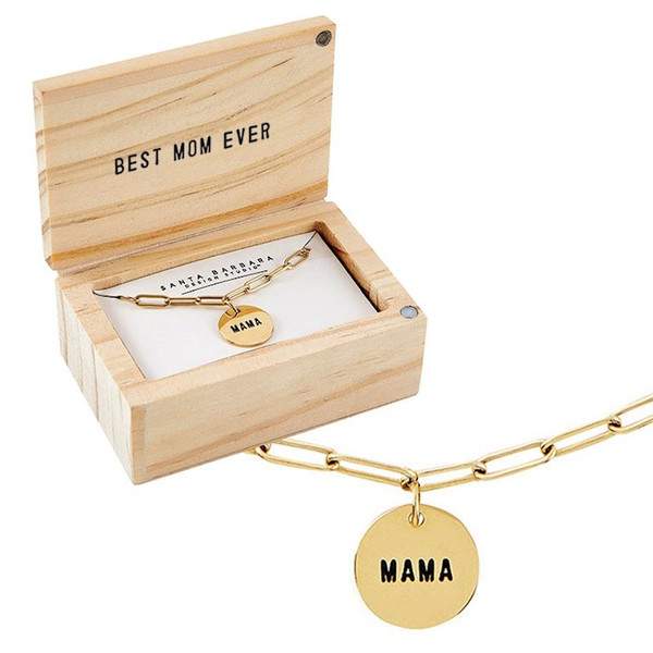 Necklace-Link Chain in Wooden Box-Mama (17" w/2"Extender) by CB Gift