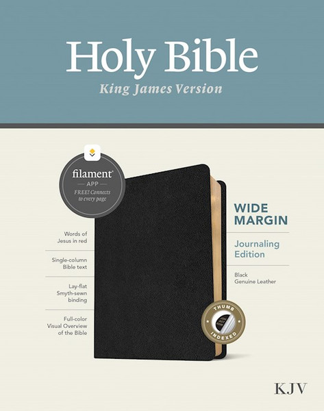 KJV Wide Margin Bible Filament Enabled-Black Genuine Leather Indexed by Tyndale House