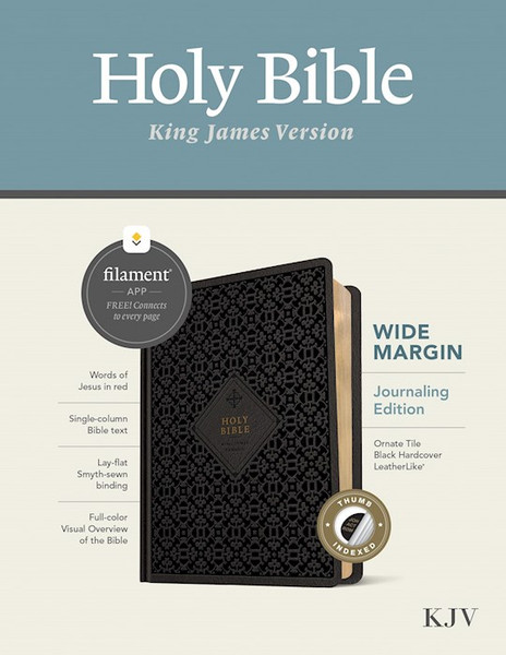 KJV Wide Margin Bible Filament Enabled-Black Ornate Tile LeatherLike Indexed by Tyndale House