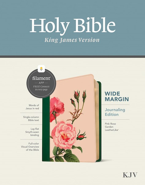 KJV Wide Margin Bible Filament Enabled-Pink Rose Garden LeatherLike by Tyndale House