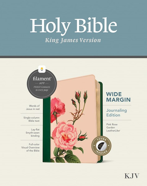 KJV Wide Margin Bible Filament Enabled-Pink Rose Garden LeatherLike Indexed by Tyndale House