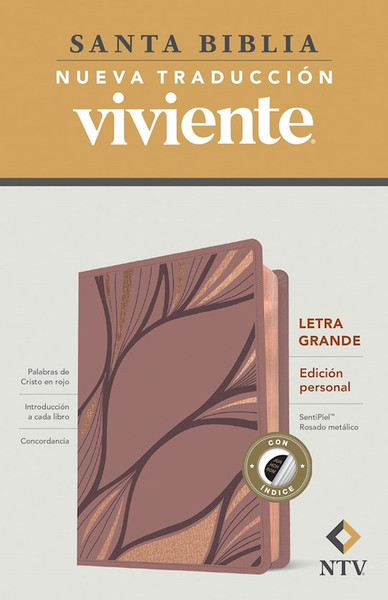 NTV Edicion Personal/Letra Grande (NLT Personal Size Large Print)-Rose Metallic LeatherLike Indexed by Tyndale Espanol