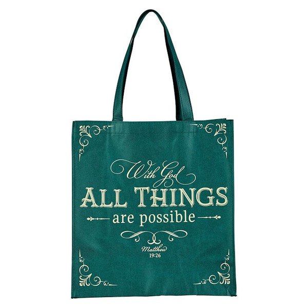 Tote Bag-With God All Things Are Possible-Green by Christian Art Gift