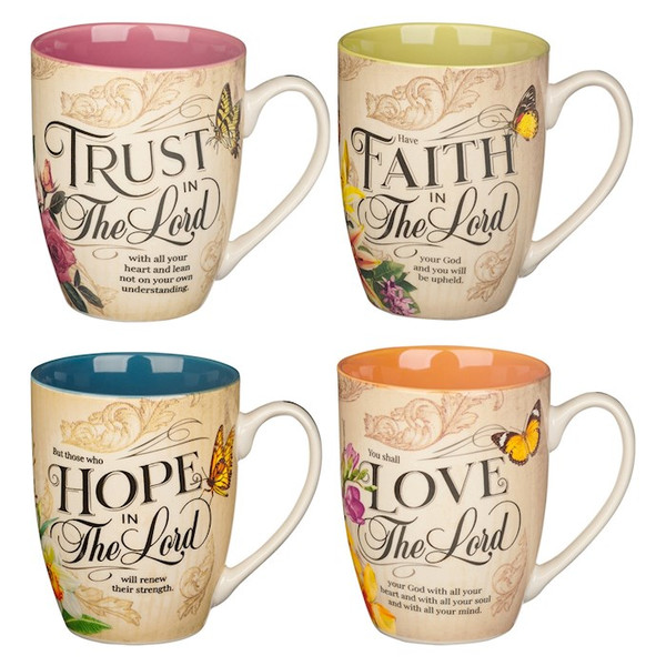 Mug Set-Hope Trust Faith Love-Floral (Set Of 4) (MUGS39) by Christian Art Gift