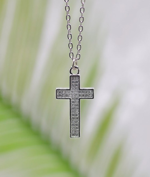 Necklace-Eden Merry-Crystal-Cross-Silver by Eden Merry