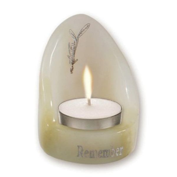Candle Holder-Alabaster Holocaust Remembrance Tealight Candle Holder (#43149) by Holy Land Gifts