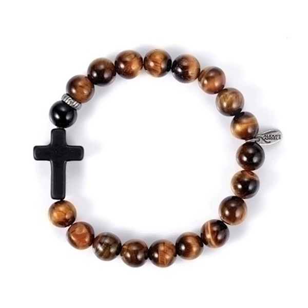 Bracelet-Tiger Eye Beads W/ Cross-Stretch by Alexa's Angels