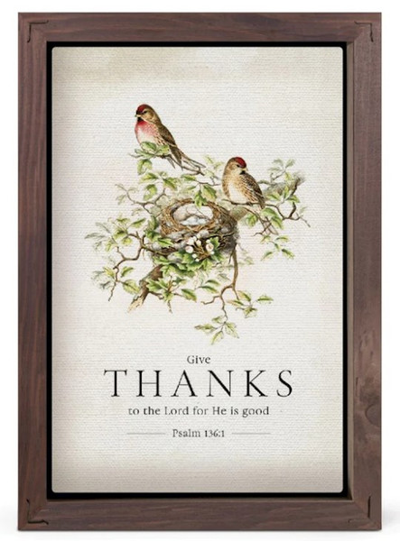Framed Linen Shelf Sitter-Birds/Give Thanks (5 x 7) by P Graham Dunn