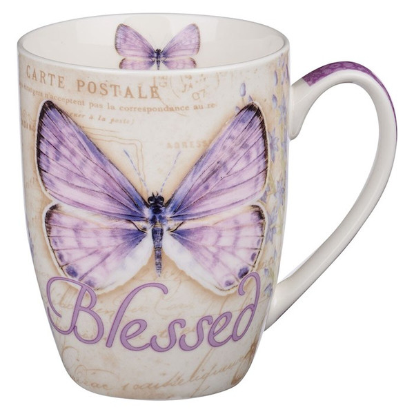 Mug-Butterfly Blessings/Blessed w/Gift Box (Jeremiah 17:7)-Purple (MUG400) by Christian Art Gift