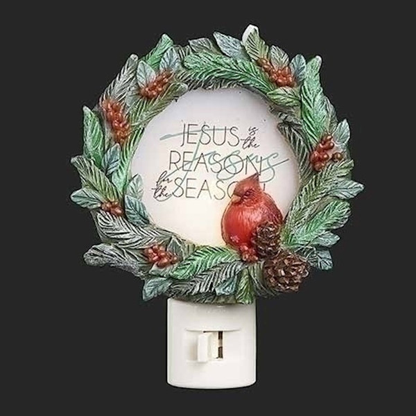 Night Light-Jesus Is The Reason In Cardinal Wreath (5.5") by Christmas