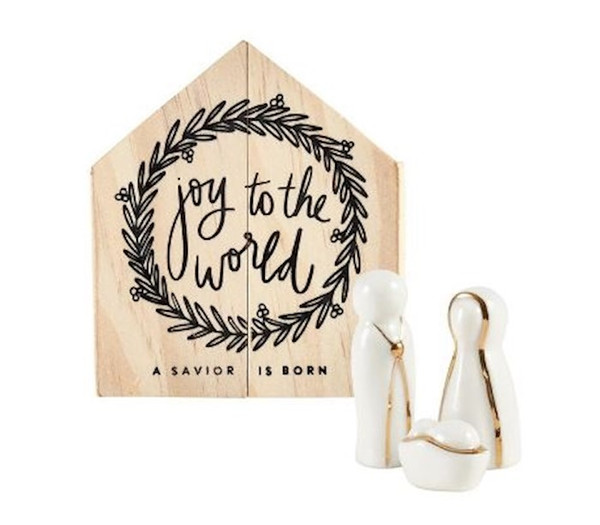 Ceramic Nativity Figurines In Wood Manger Box (Set Of 4) (2.75"W x 3"H-Box) by Christmas