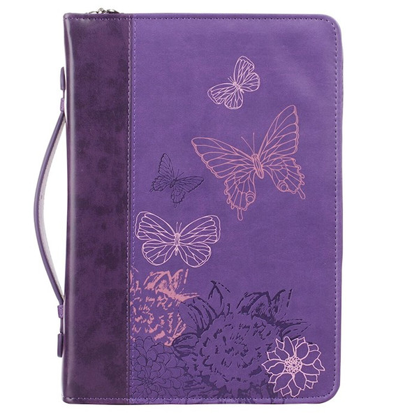 Bible Cover-Butterflies-Trendy Luxleather-Purple-MED by Christian Art Gift
