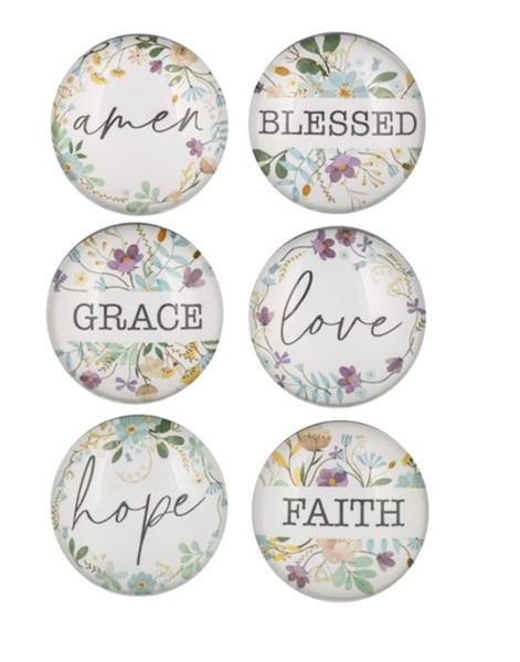 Magnet-Faith & Flowers (Set Of 6) by Ganz