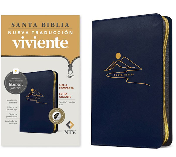 NTV Biblia Compacta Letra Gigante de Ziper con Filament (Compact Giant Print Zipper w/Filament)-Dark Blue LLike Indexed by Tyndale Espanol