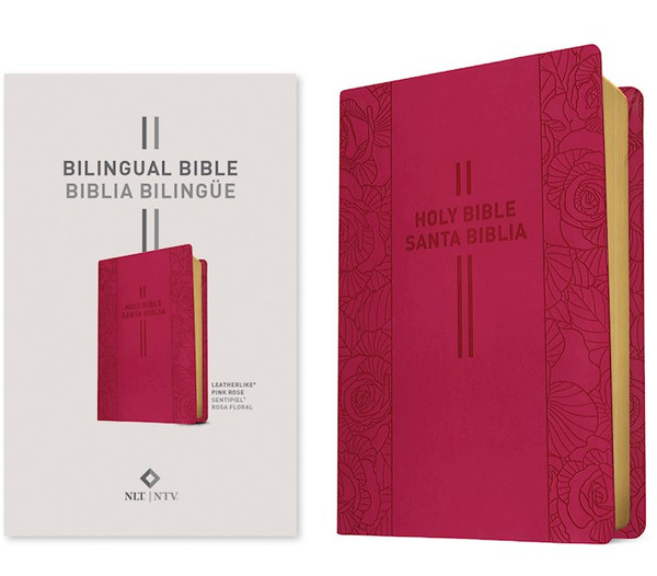 NLT/NTV Bilingual Bible (Biblia Bilingue NLT/NTV)-Pink Rose LeatherLike by Tyndale Espanol