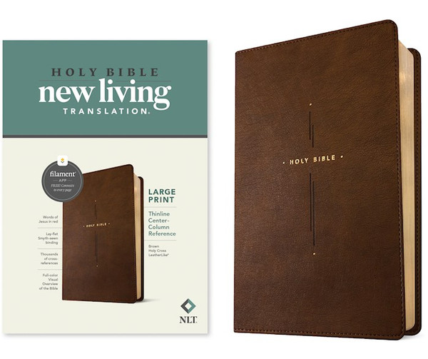 NLT Large Print Thinline Center-Column Reference Bible Filament Enabled-Brown Holy Cross LeatherLike by Tyndale