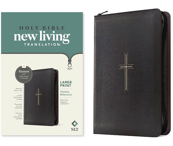 NLT Large Print Thinline Reference Zipper Bible Filament Enabled-Black Cross LeatherLike by Tyndale House