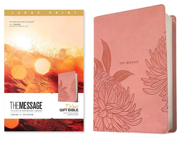 The Message Deluxe Gift Bible Large Print-Dusty Pink Floral Leather-Look by Peterson Eugene H