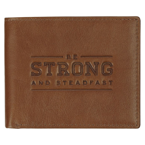 Wallet-Leather-Be Strong and Steadfast Deut. 31:6-Tan by Christian Art Gift