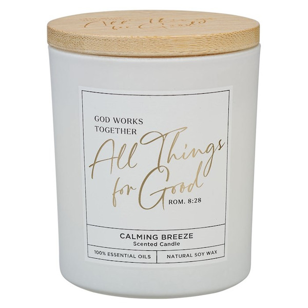 Candle-All Things For Good-Calming Breeze (Roman 8:28) (4.5 Oz)-Glass w/Bamboo Lid by Christian Art Gift