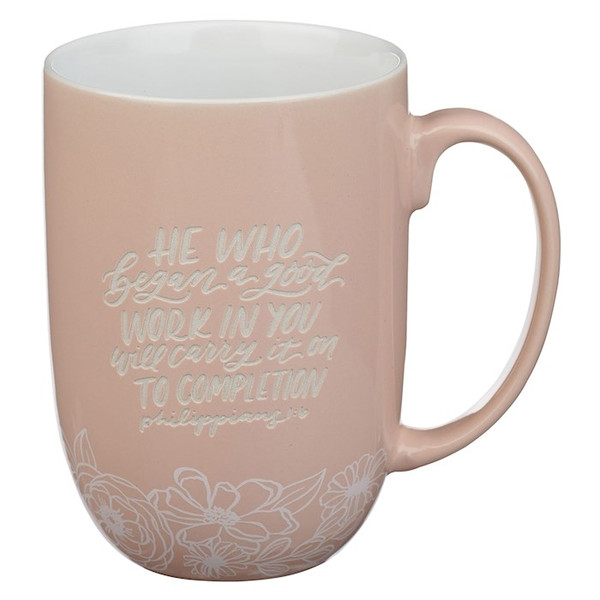 Ceramic Mug-Good Works Phil 1:6-Peach by Christian Art Gift